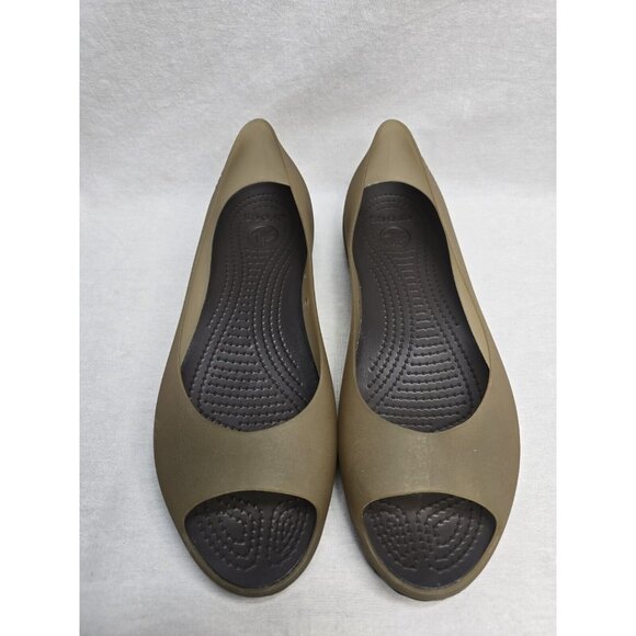 Crocs Carlie Flat Women Size 9 Khaki/Espresso Ballet Flats - Picture 2 of 6